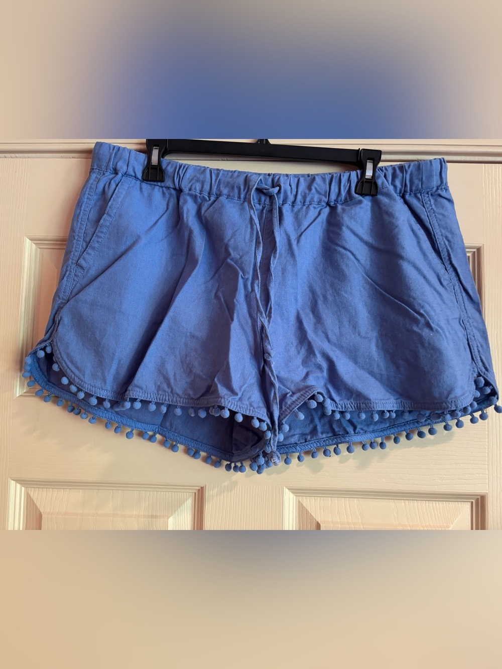 J. Crew Blue Pom-Pom Hem Women’s linen Shorts 2.5” Inseam